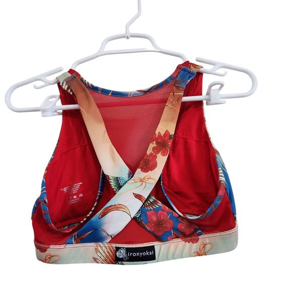 Iron Yokai Erin Sports Bra & Legging Matching Set Gym Floral Bird Red Medium - Picture 3 of 10